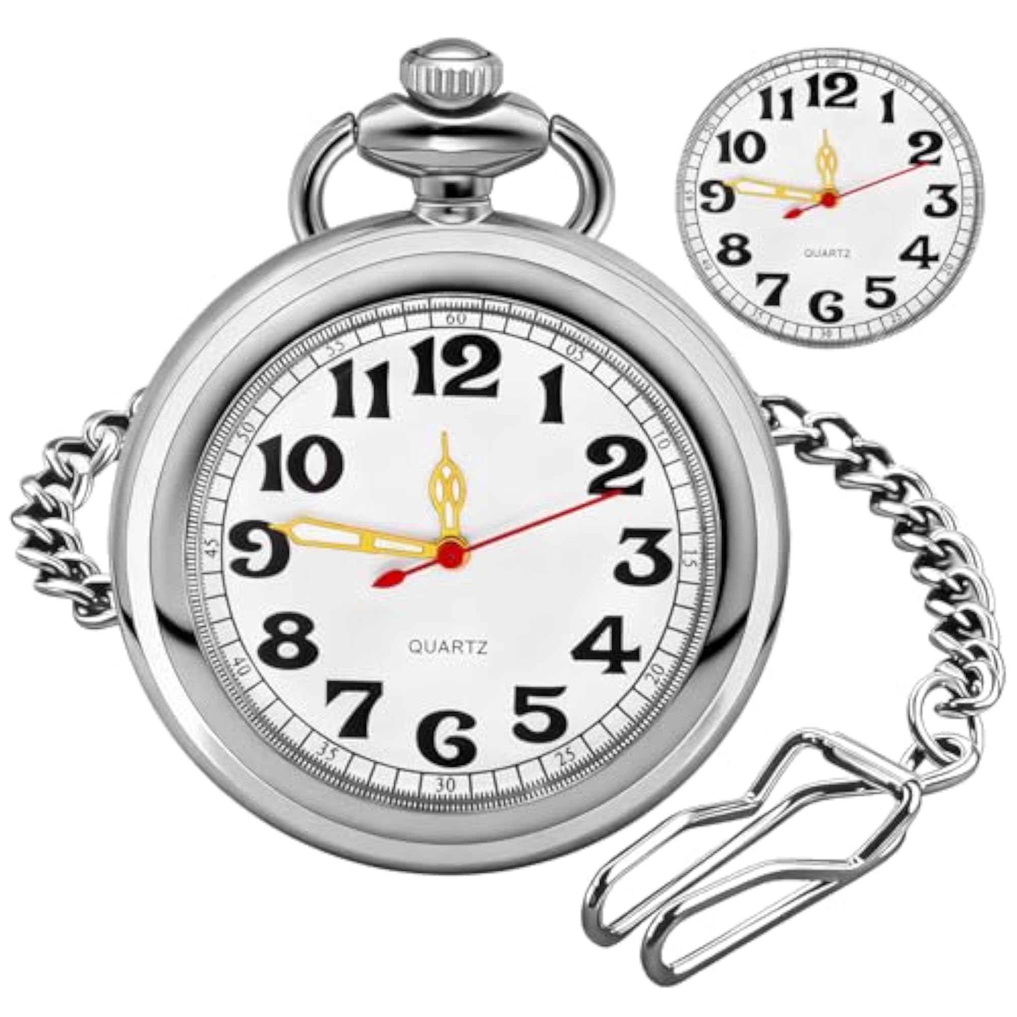 Silver Classic Arabic Numeral Men's Quartz Pocket Watch